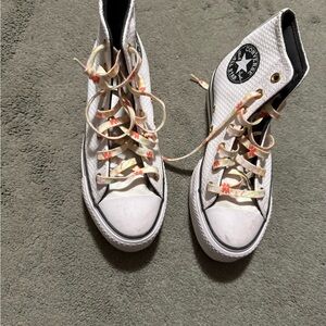 Converse White High-Tops with Floral Laces
